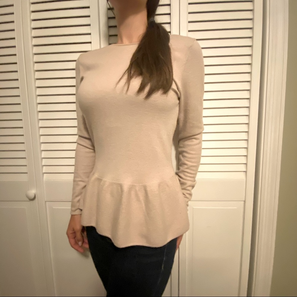 Ann Taylor Long Sleeve Light Pink Peplum Sweater